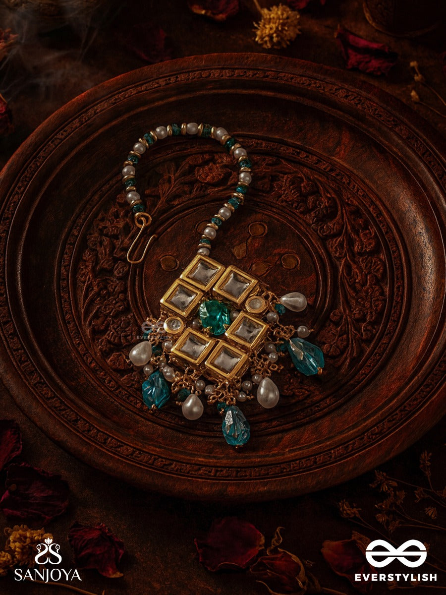 Samudrashanta - Calmness Of The Ocean - Hand Embroidered Bridal Kundan Set With Choker Neckpiece, Earrings And Maangtika