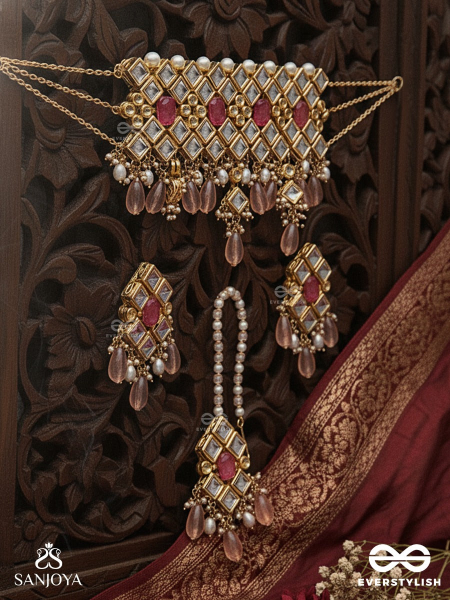 Samruddhimala - Garland Of Prosperity - Hand Embroidered Bridal Kundan Set With Choker Neckpiece, Earrings And Maangtika