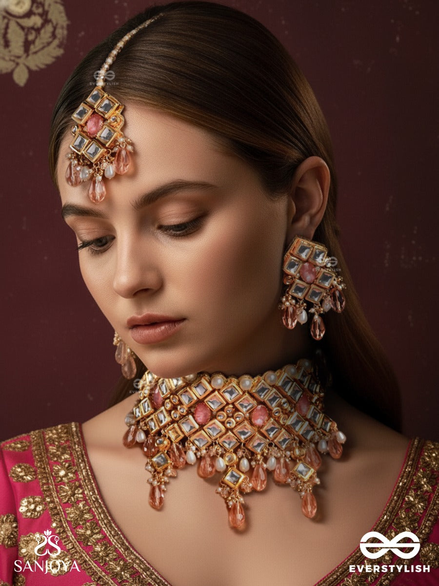 Samruddhimala - Garland Of Prosperity - Hand Embroidered Bridal Kundan Set With Choker Neckpiece, Earrings And Maangtika