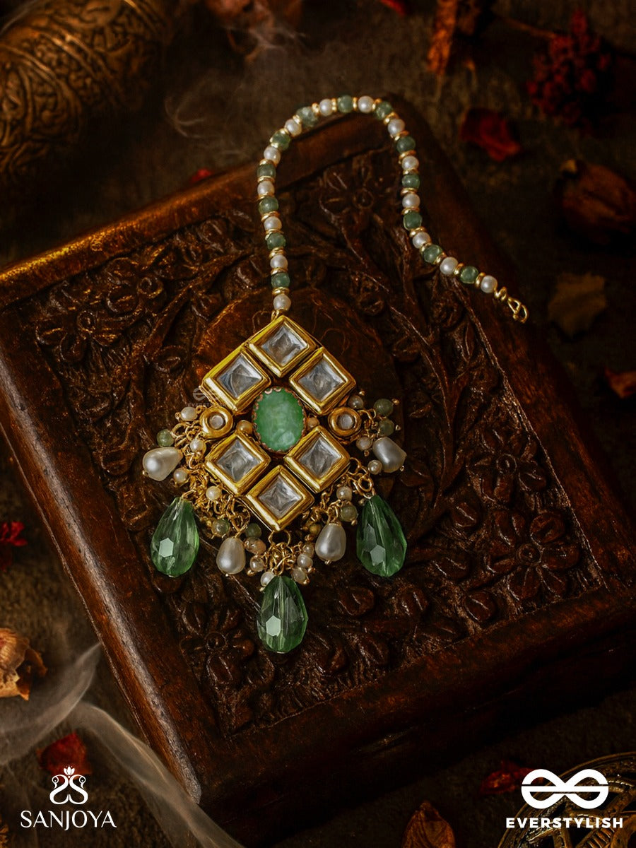 Anandasarita - River Of Bliss - Hand Embroidered Bridal Kundan Set With Choker Neckpiece, Earrings And Maangtika
