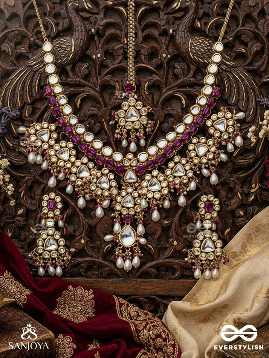 Premabhavini - Radiating Love - Hand Embroidered Bridal Kundan And Pearl Set With Necklace, Earrings And Maangtika