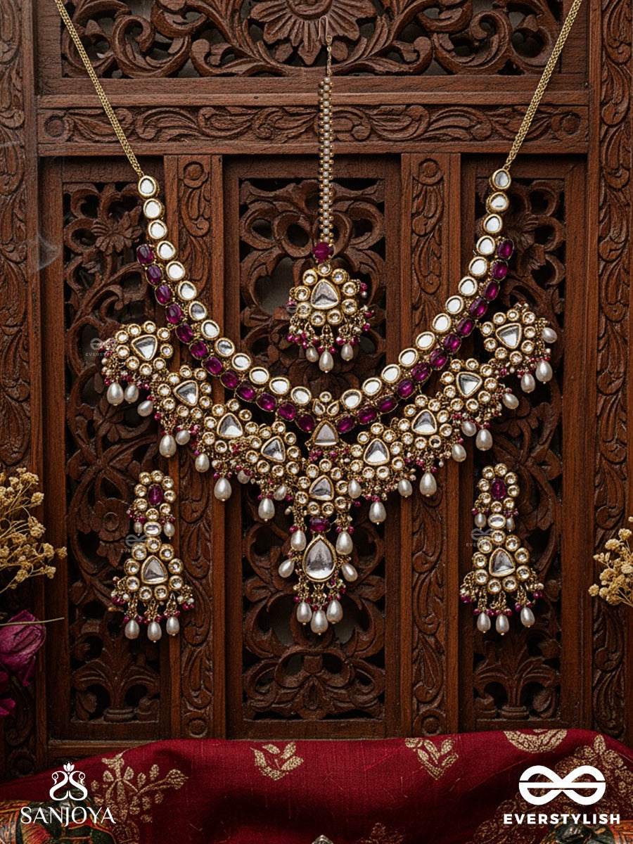 Premabhavini - Radiating Love - Hand Embroidered Bridal Kundan And Pearl Set With Necklace, Earrings And Maangtika