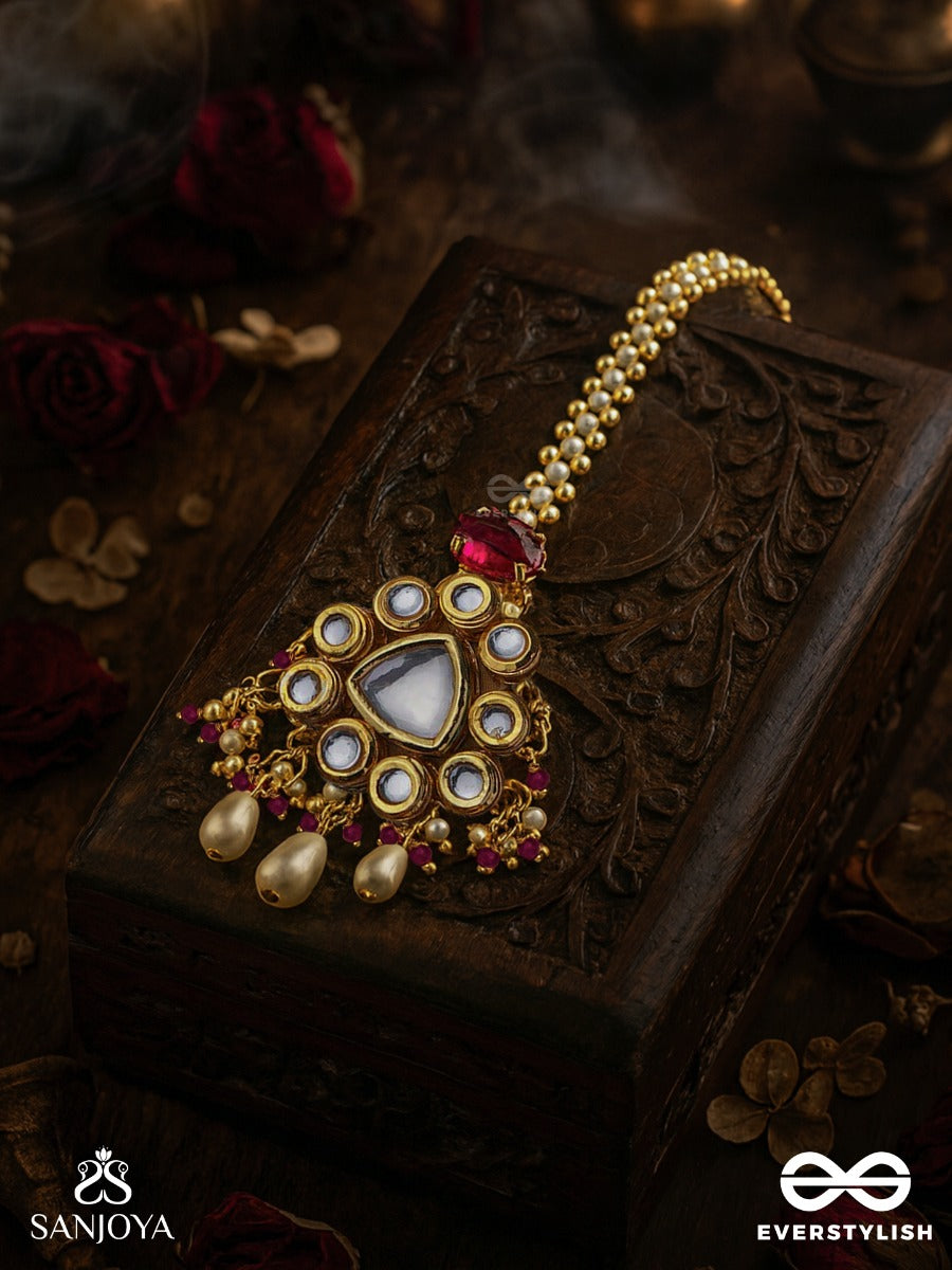 Premabhavini - Radiating Love - Hand Embroidered Bridal Kundan And Pearl Set With Necklace, Earrings And Maangtika
