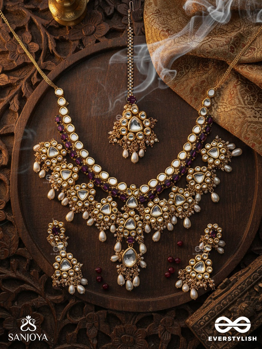 Amritamukta - Immortal Pearl - Hand Embroidered Bridal Kundan And Pearl Set With Necklace, Earrings And Maangtika