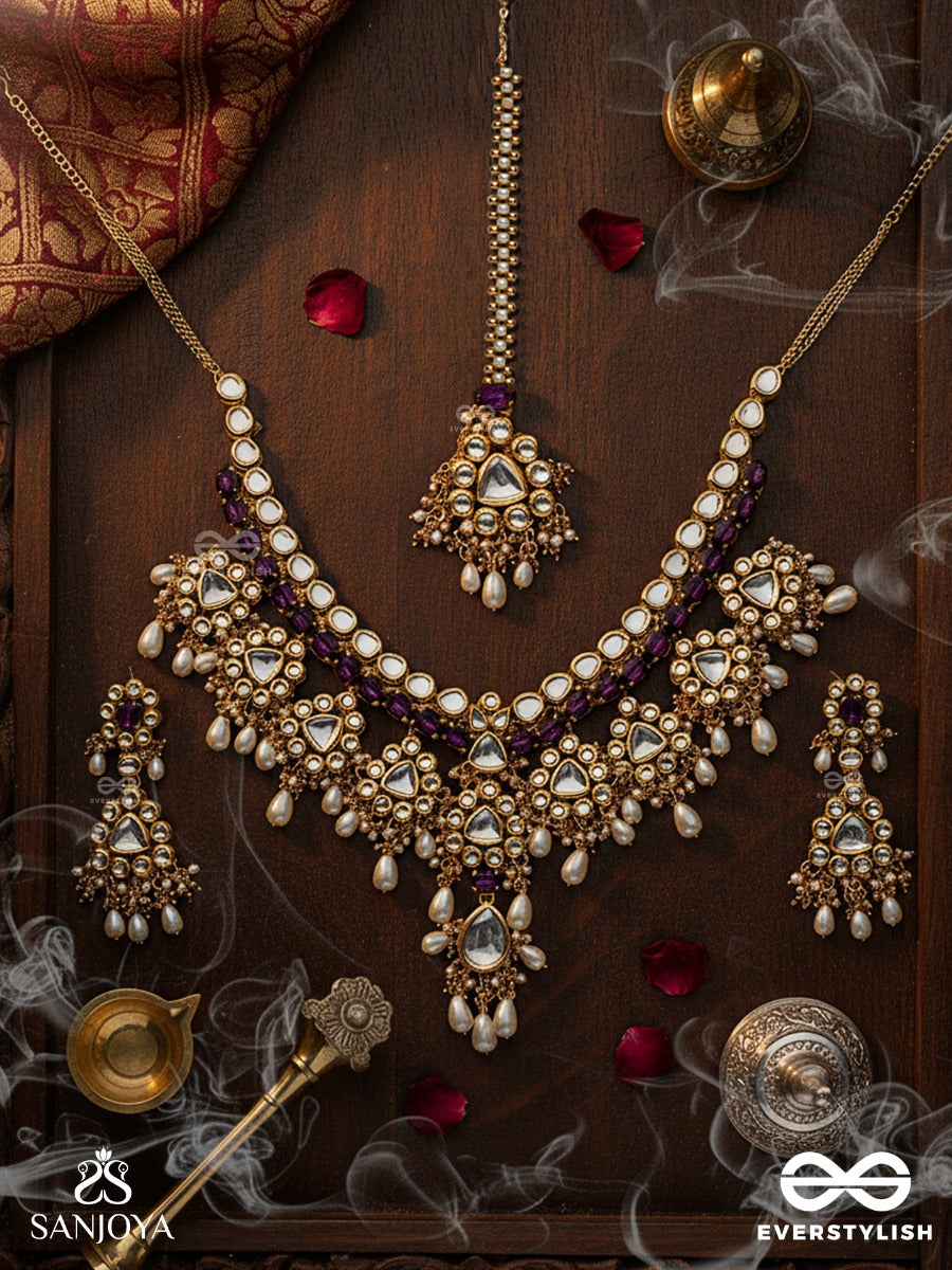 Amritamukta - Immortal Pearl - Hand Embroidered Bridal Kundan And Pearl Set With Necklace, Earrings And Maangtika