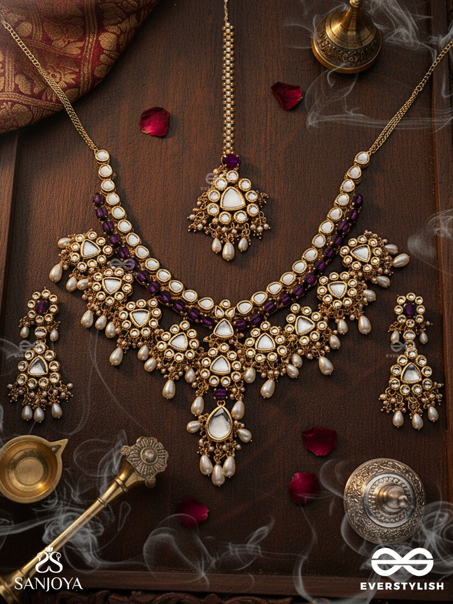 Amritamukta - Immortal Pearl - Hand Embroidered Bridal Kundan And Pearl Set With Necklace, Earrings And Maangtika