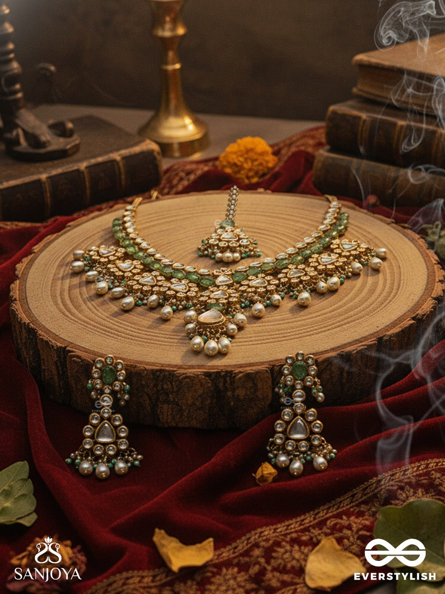 Madhurashri - Sweet Splendor - Hand Embroidered Bridal Kundan And Pearl Set With Necklace, Earrings And Maangtika