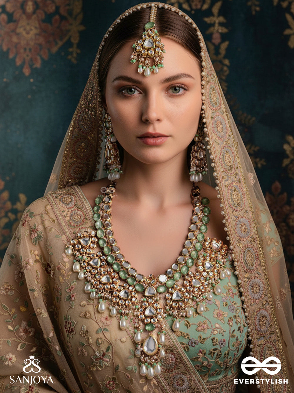 Madhurashri - Sweet Splendor - Hand Embroidered Bridal Kundan And Pearl Set With Necklace, Earrings And Maangtika