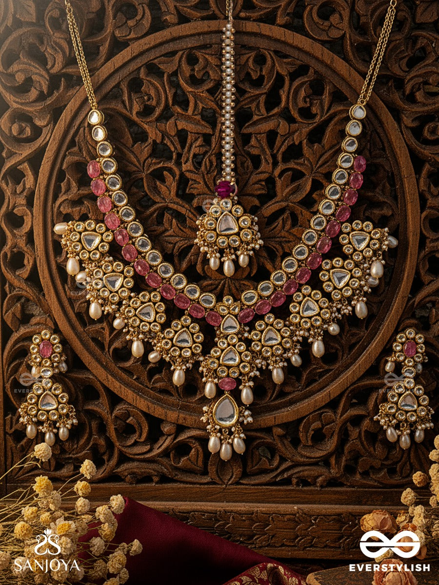 Prabhatarala - Flowing Radiance - Hand Embroidered Bridal Kundan And Pearl Set With Necklace, Earrings And Maangtika