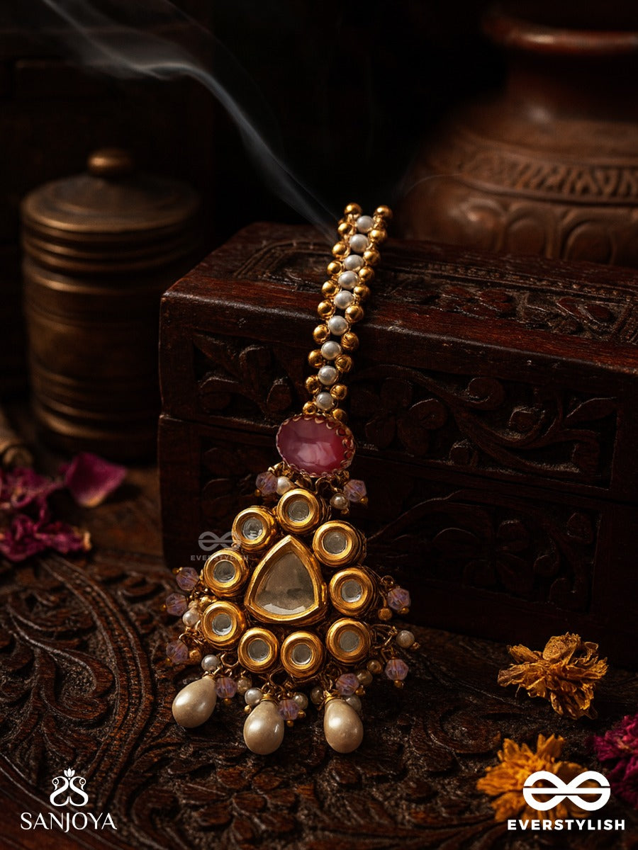 Prabhatarala - Flowing Radiance - Hand Embroidered Bridal Kundan And Pearl Set With Necklace, Earrings And Maangtika