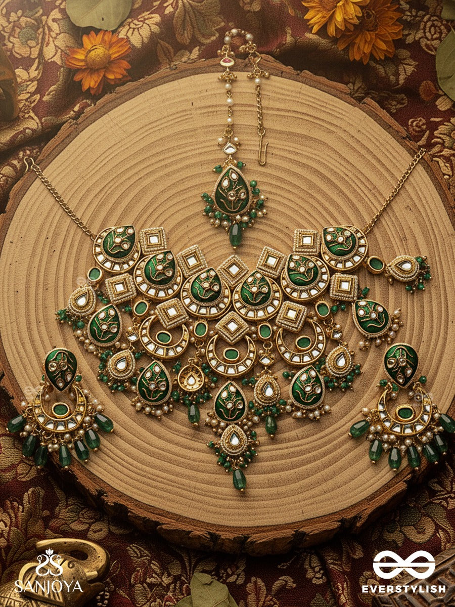 Shuddhananda - Pure Joy - Hand Embroidered Bridal Kundan Set With Choker Neckpiece, Earrings And Maangtika