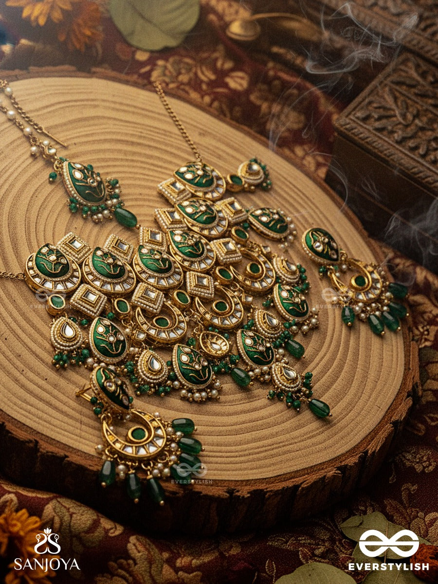 Shuddhananda - Pure Joy - Hand Embroidered Bridal Kundan Set With Choker Neckpiece, Earrings And Maangtika