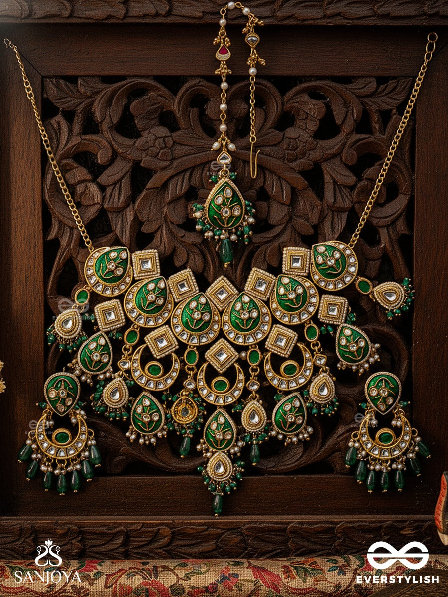 Shuddhananda - Pure Joy - Hand Embroidered Bridal Kundan Set With Choker Neckpiece, Earrings And Maangtika