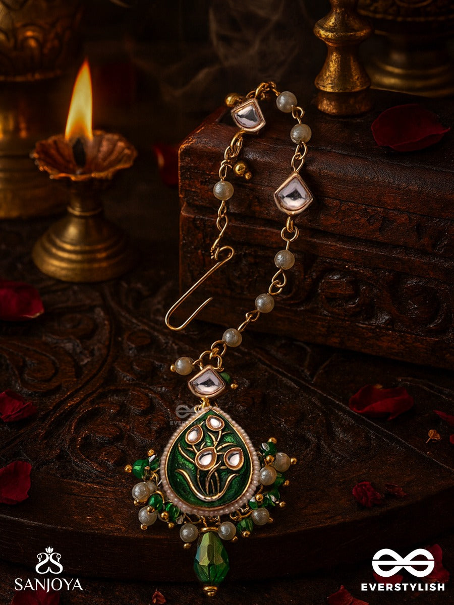 Shuddhananda - Pure Joy - Hand Embroidered Bridal Kundan Set With Choker Neckpiece, Earrings And Maangtika