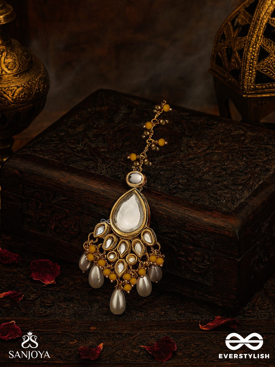 Mangalaprabha - Auspicious Radiance - Hand Embroidered Bridal Kundan And Pearl Set With Necklace, Earrings And Maangtika