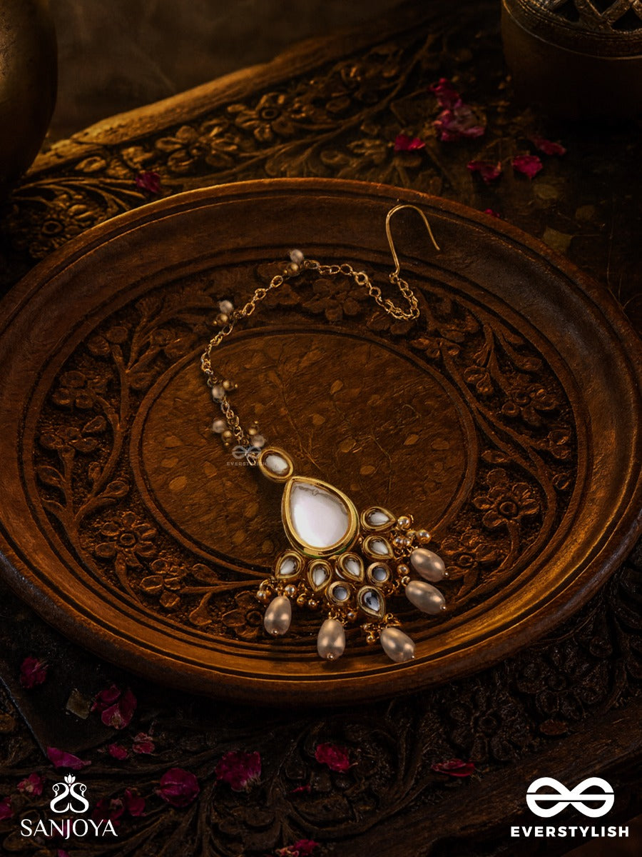 Paramananda - Pure Bliss - Hand Embroidered Bridal Kundan And Pearl Set With Necklace, Earrings And Maangtika