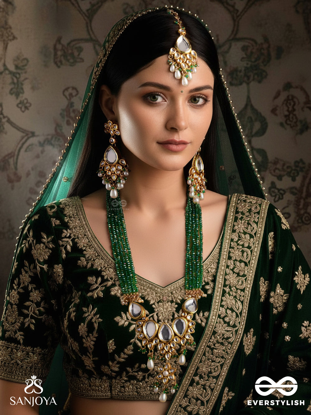 Jalakusuma - Water Blossom - Hand Embroidered Bridal Kundan And Pearl Set With Necklace, Earrings And Maangtika