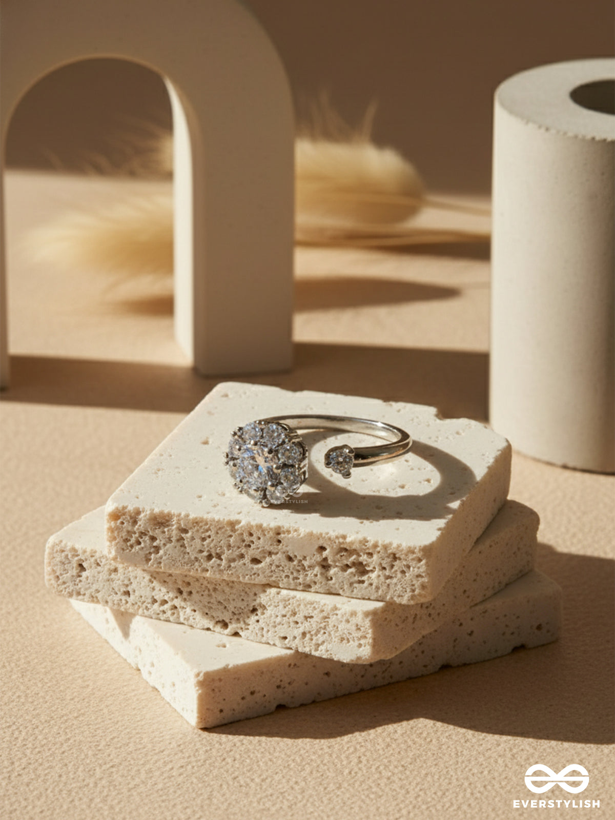 Eternal Spark- Silver-Plated Anti-Tarnish Anxiety Spinning Ring Inlaid With Cubic Zicronia Stones