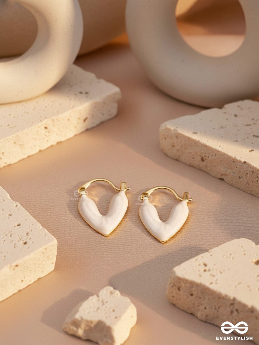 Aurora Hearts - White Enanmeled Heart Stud Earrings