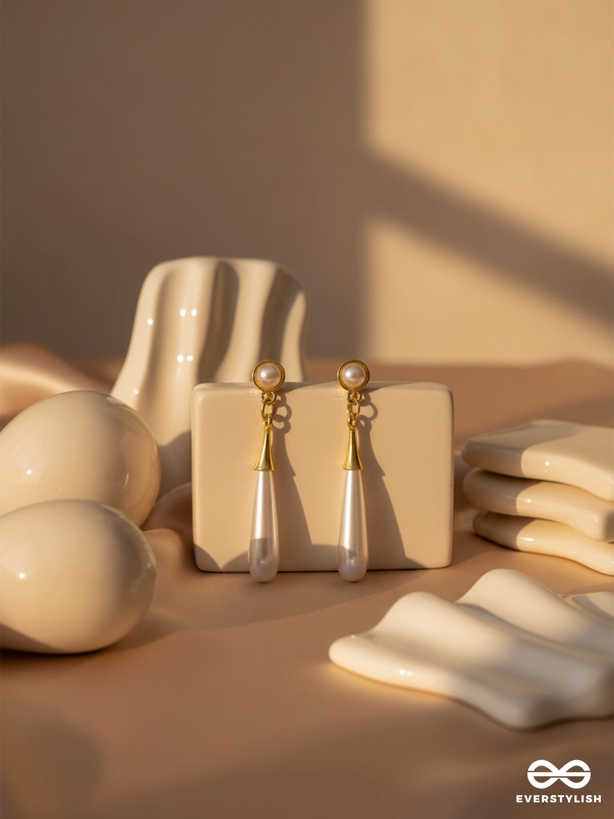 Chic Glam - Golden Pearl Drop Earrings