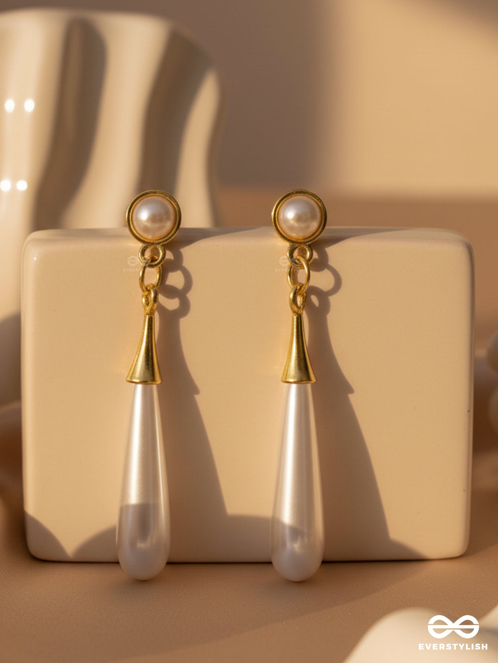 Chic Glam - Golden Pearl Drop Earrings