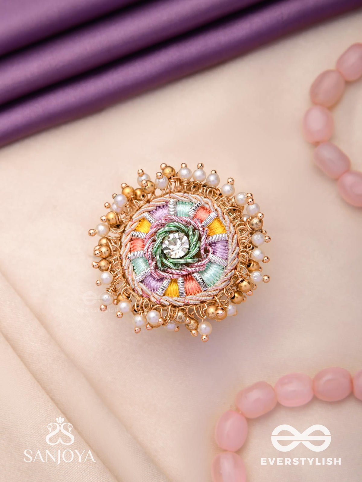 Rangvati - Full Of Colors - Exquisite Multi-Hued Ring With Pearl And Crystal Embellishments