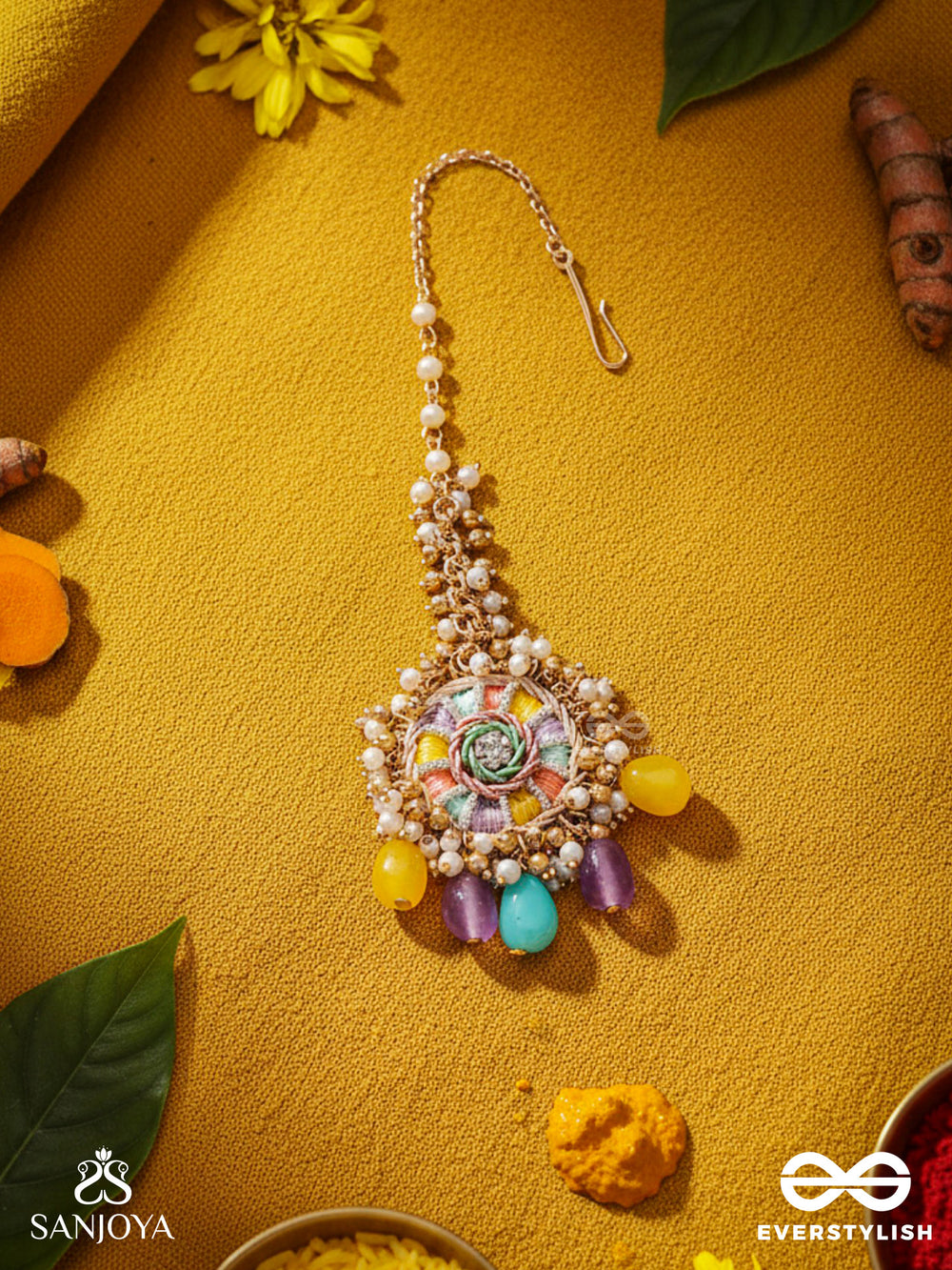 Rangvati - Full Of Colors - Exquisite Multi-Hued Maangtika With Pearl And Crystal Embellishments
