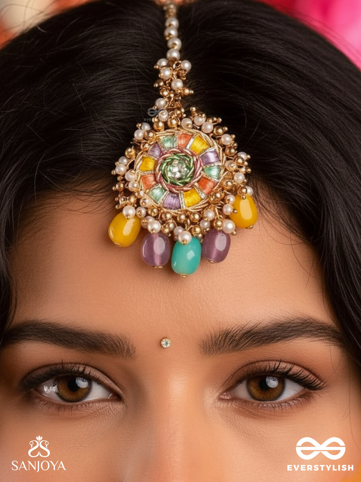 Rangvati - Full Of Colors - Exquisite Multi-Hued Maangtika With Pearl And Crystal Embellishments