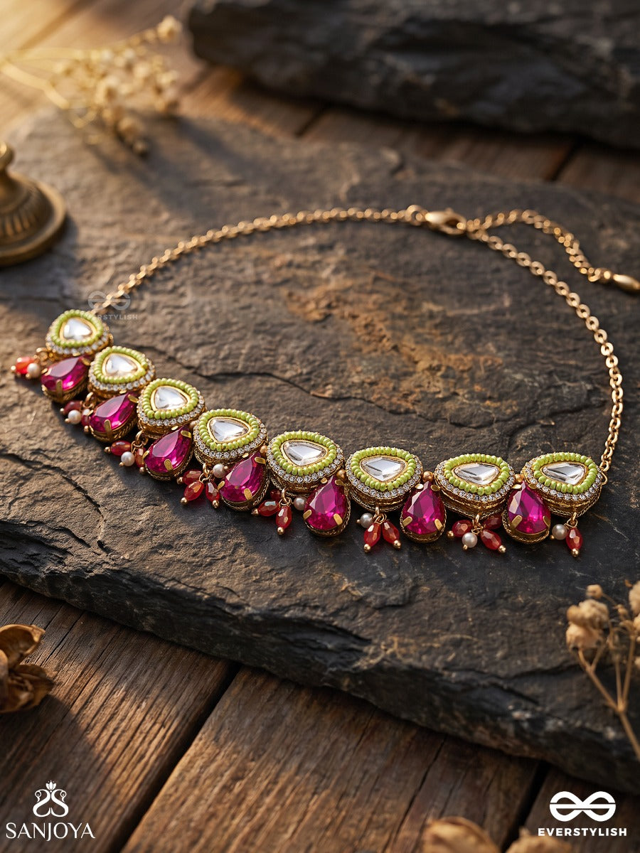 Hridyangi - Heartful Grace - Delicate Necklace With Repeating Heart Motifs And Dangling Accents