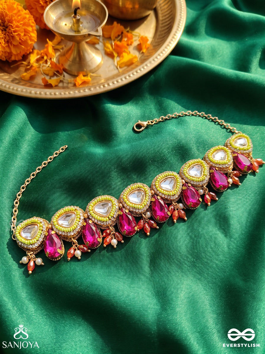 Hridyangi - Heartful Grace - Delicate Necklace With Repeating Heart Motifs And Dangling Accents