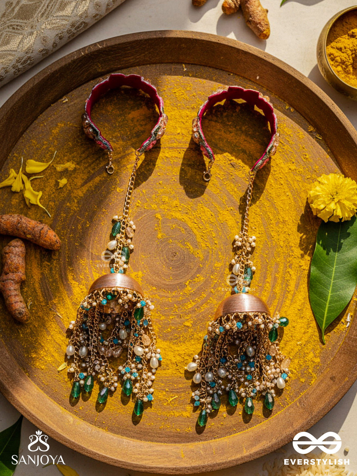 Madhuvrata - Spring Bloom - Delicate Embroidered Kaleere With Bangles With Floral Motifs, Beads And Pearl Drops