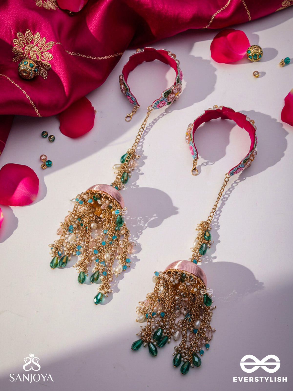 Madhuvrata - Spring Bloom - Delicate Embroidered Kaleere With Bangles With Floral Motifs, Beads And Pearl Drops