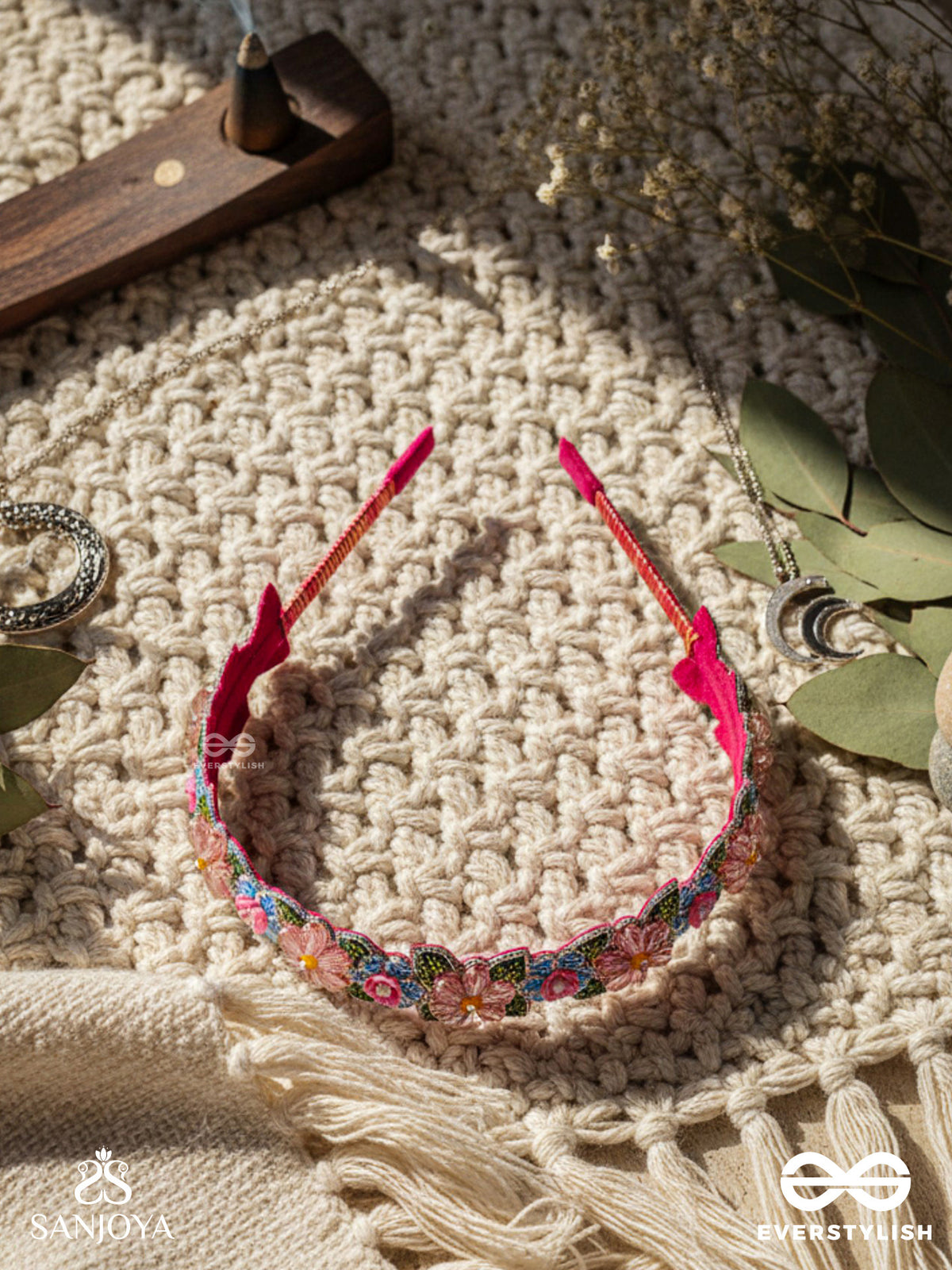 Madhuvrata - Spring Bloom - Delicate Embroidered Hair Accessory With Floral Motifs And Beads