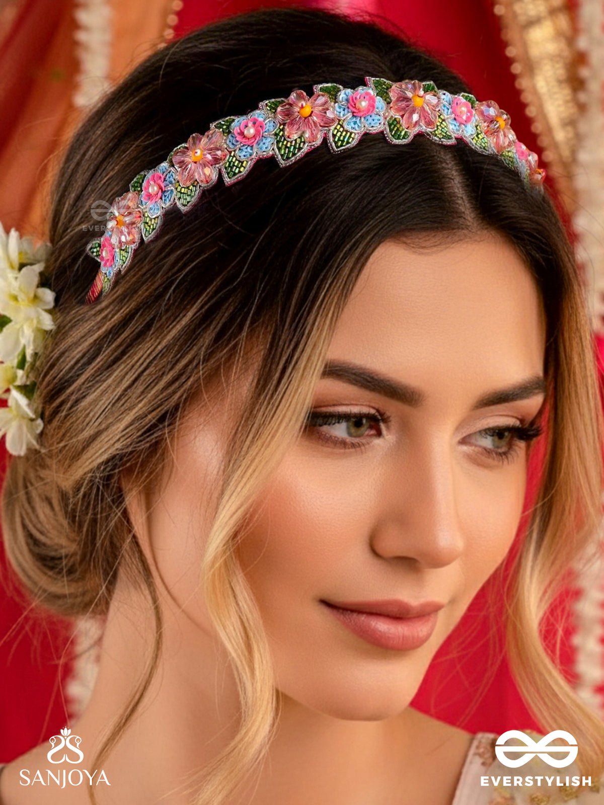Madhuvrata - Spring Bloom - Delicate Embroidered Hair Accessory With Floral Motifs And Beads