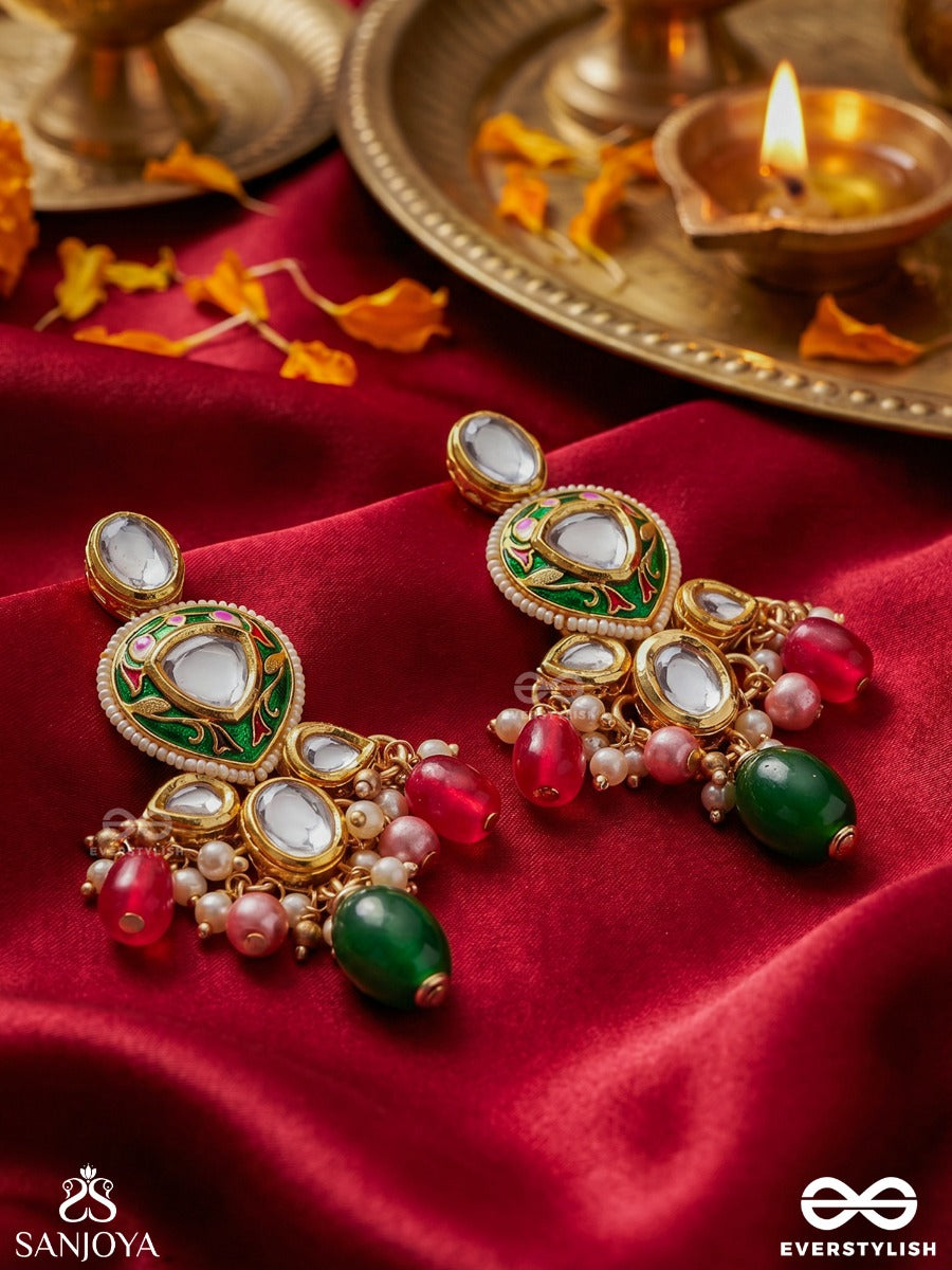Kiranmala - Garland Of Rays- Exquisite Enamelled Kundan Earrings With Multicolored Drops And Pearls
