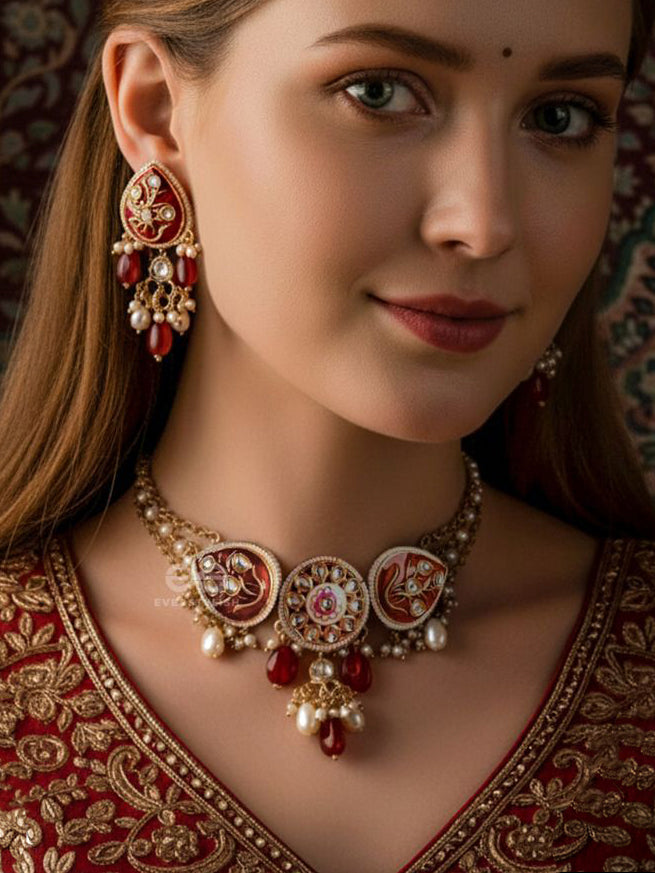 Arunamukhi- Face Of The Red Sun - Handmade Kundan Set With Necklace And Earrings