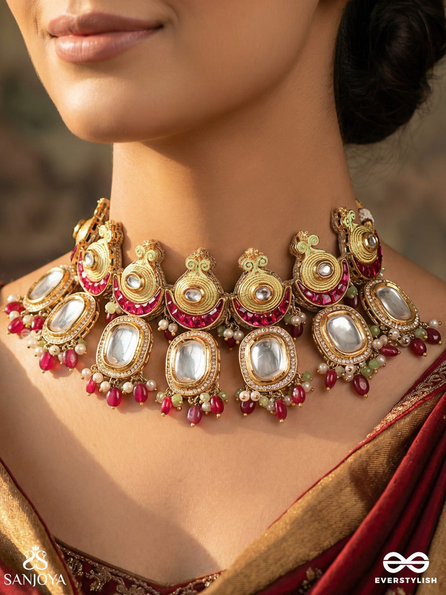 Surtilaka - Divine Mark - Festive Necklace With Gemmed Structure And Multi-Drop Details
