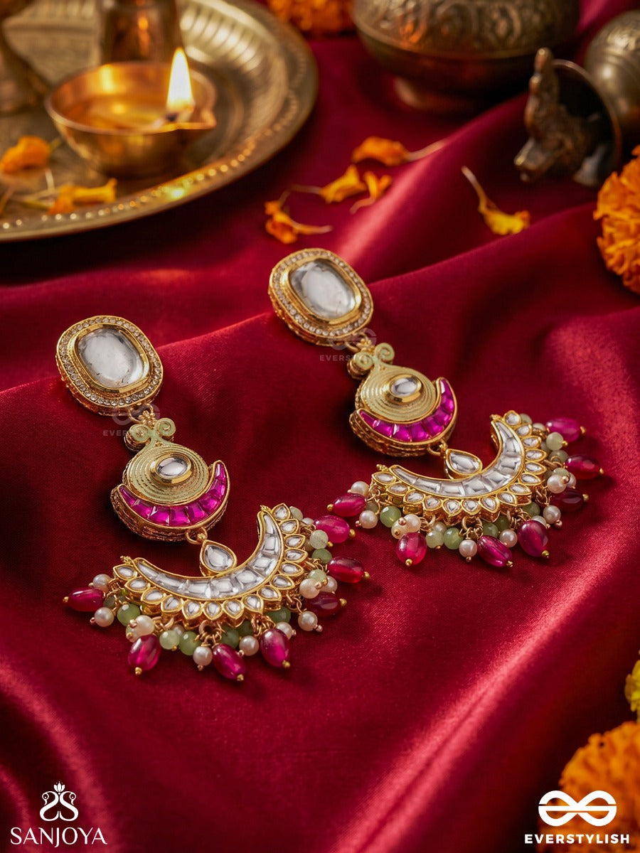 Chandrapankhi - Moon Arc - Ornate Earrings With Crescent Frame And Pearl Drop Fringe