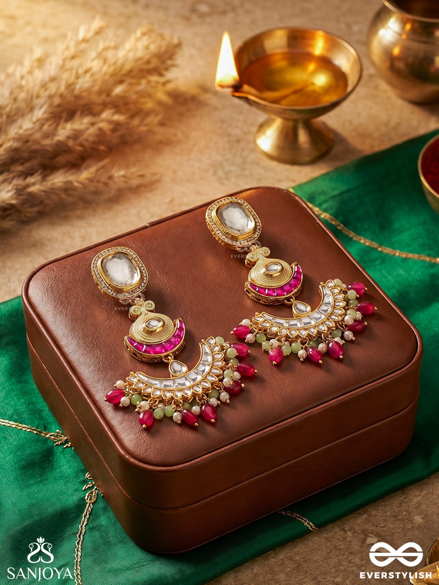 Chandrapankhi - Moon Arc - Ornate Earrings With Crescent Frame And Pearl Drop Fringe