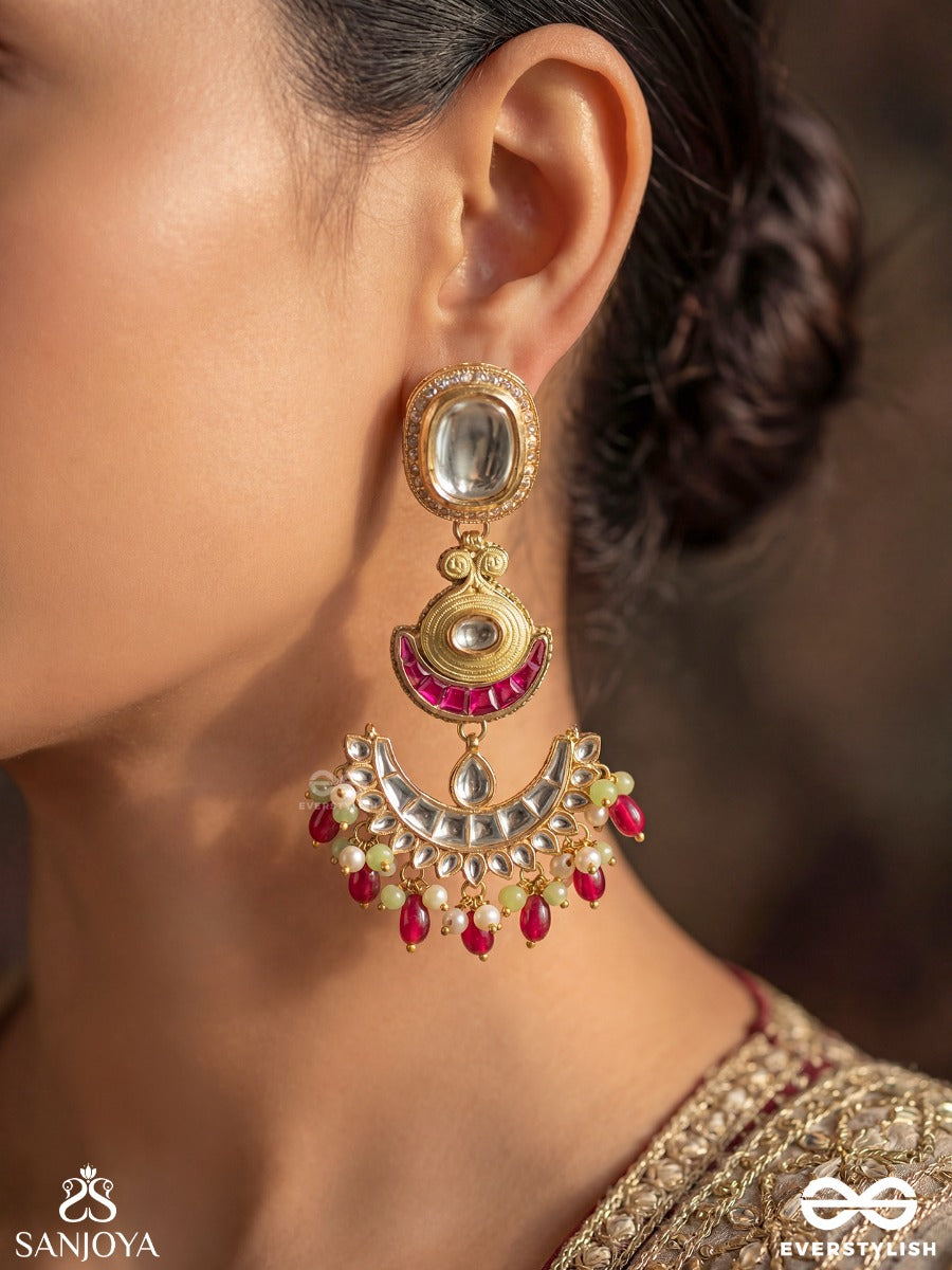 Chandrapankhi - Moon Arc - Ornate Earrings With Crescent Frame And Pearl Drop Fringe