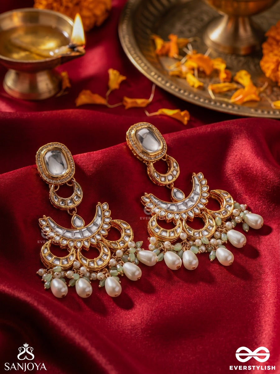 Tanmayi - Absorbed In Beauty - Statement Earrings With Ornamental Arch And Pearl Drop Accents