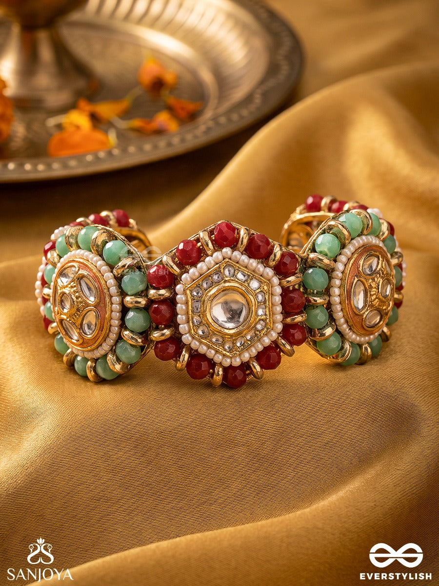 Vibhavari - Night Full Of Splendor - Multi-Color Enamelled Kundan Bracelet With Pearls And Beads