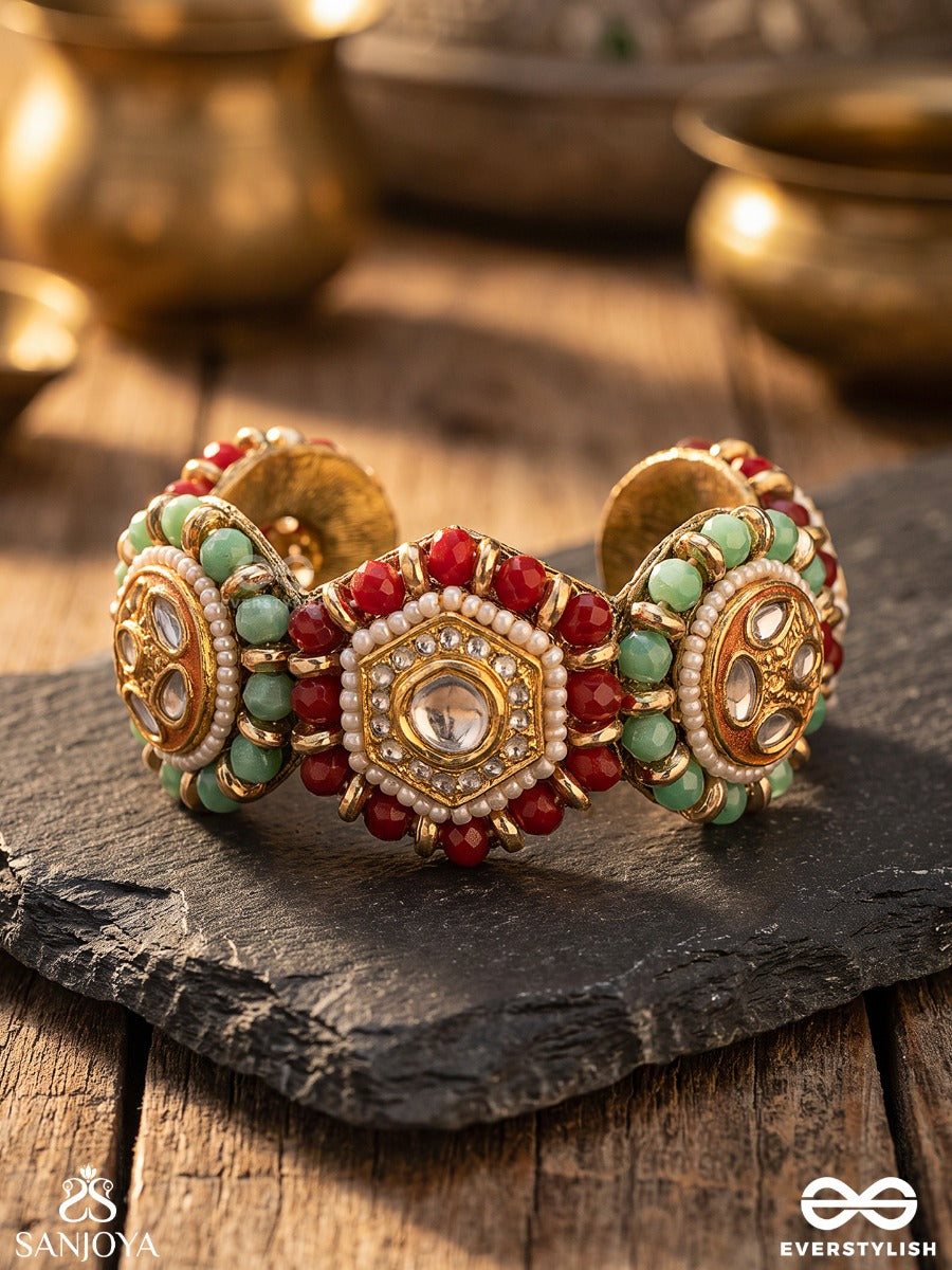 Vibhavari - Night Full Of Splendor - Multi-Color Enamelled Kundan Bracelet With Pearls And Beads