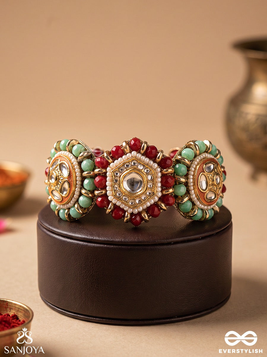 Vibhavari - Night Full Of Splendor - Multi-Color Enamelled Kundan Bracelet With Pearls And Beads