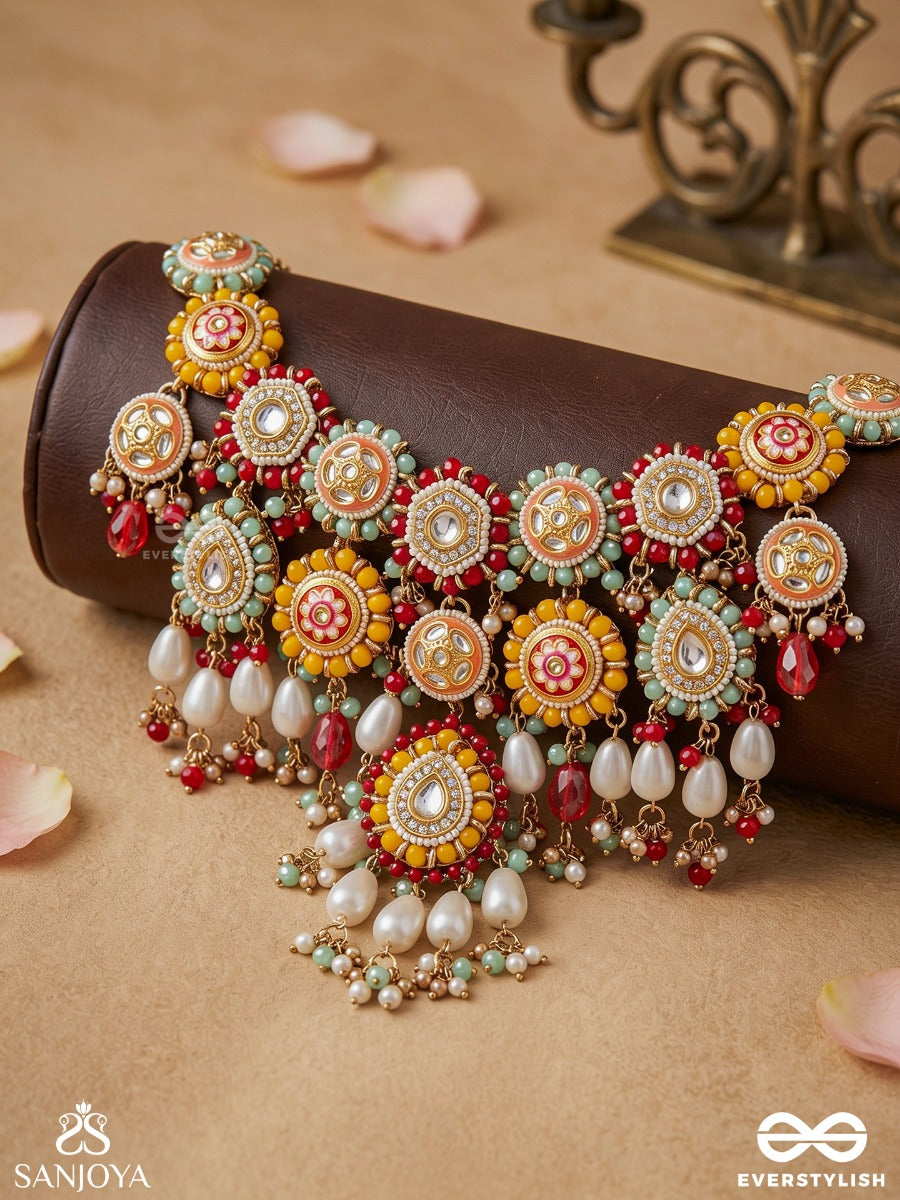 Vibhavari - Night Full Of Splendor - Multi-Color Enamelled Kundan Necklace With Pearls And Beads