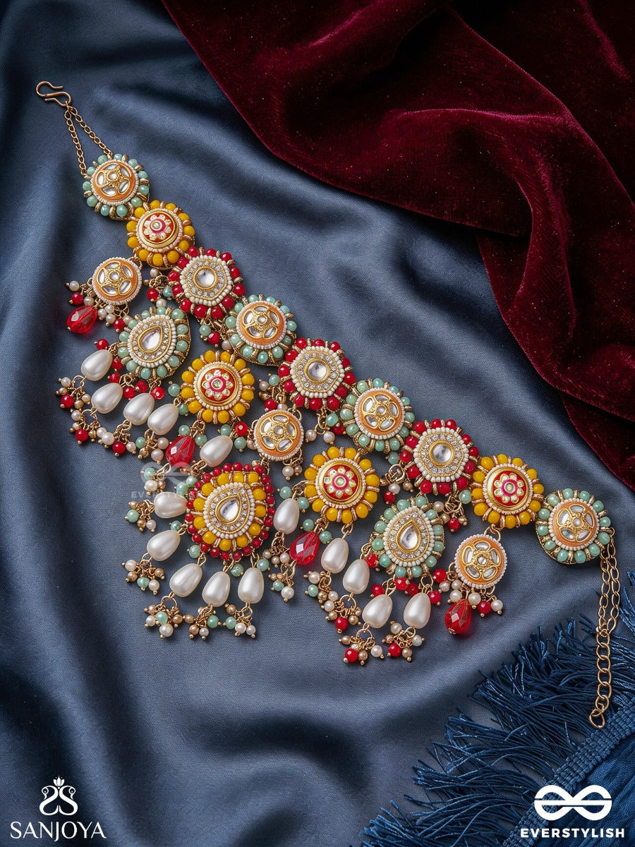 Vibhavari - Night Full Of Splendor - Multi-Color Enamelled Kundan Necklace With Pearls And Beads