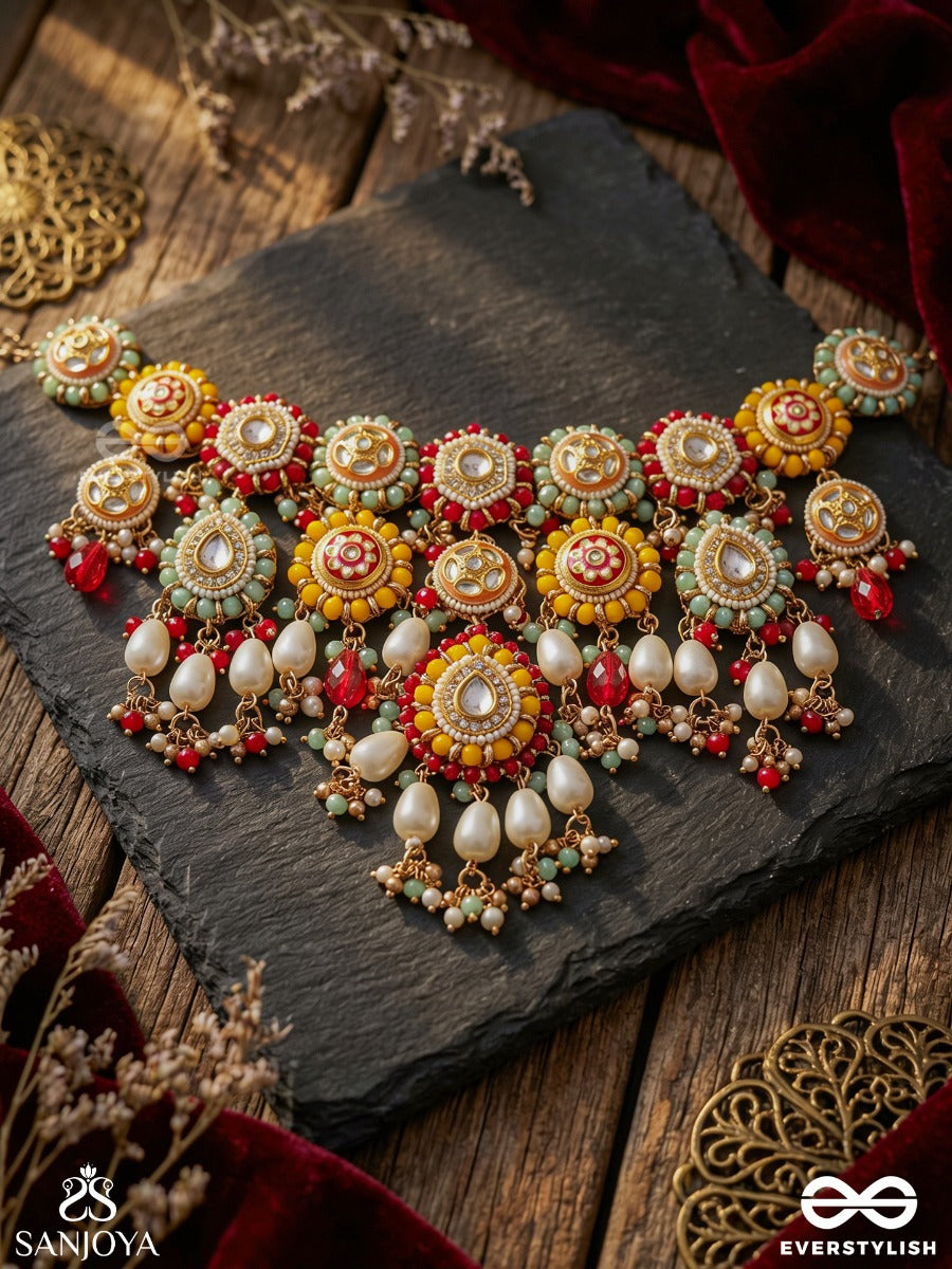 Vibhavari - Night Full Of Splendor - Multi-Color Enamelled Kundan Necklace With Pearls And Beads