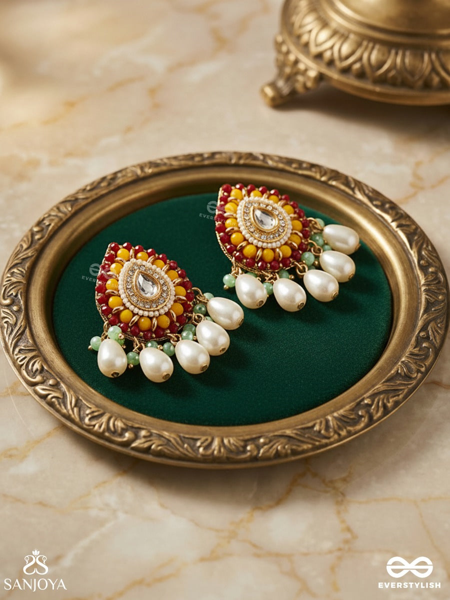 Vibhavari - Night Full Of Splendor - Multi-Color Enamelled Kundan Earrings With Pearls And Beads