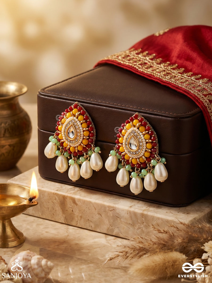 Vibhavari - Night Full Of Splendor - Multi-Color Enamelled Kundan Earrings With Pearls And Beads