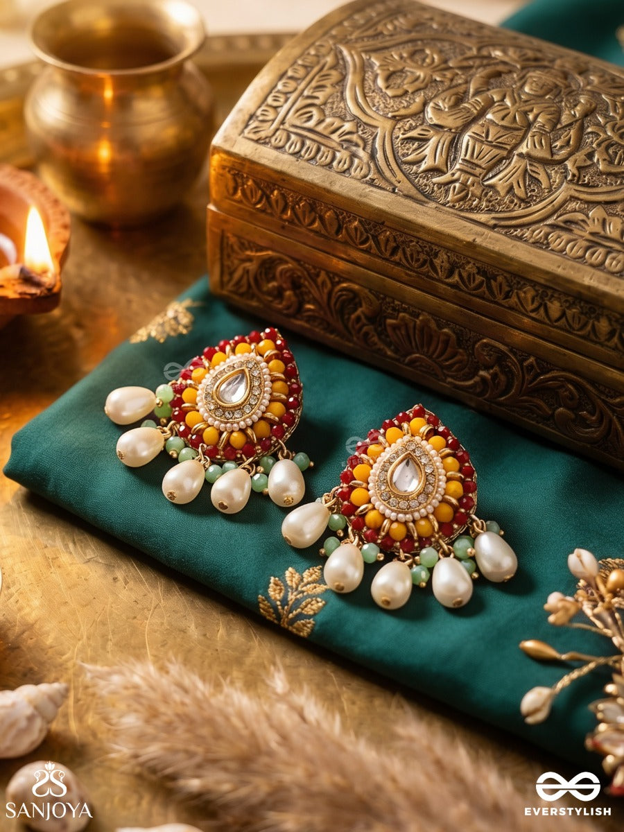 Vibhavari - Night Full Of Splendor - Multi-Color Enamelled Kundan Earrings With Pearls And Beads